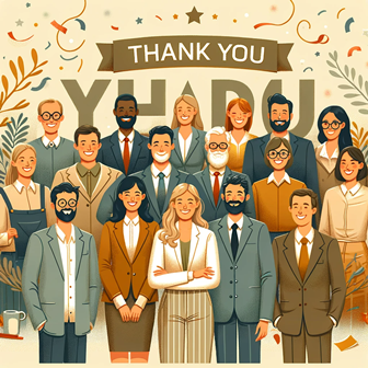 DALL·E 2023-12-01 08.16.14 - Illustration for a year-end greeting card in a business context. The image features a group of diverse professionals of various descents and genders,